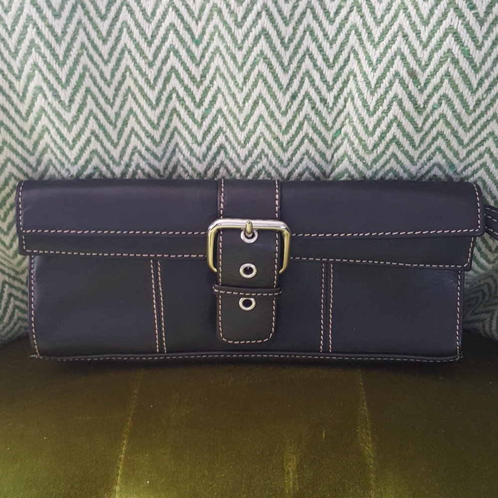 Black Leather Clutch Wristlet